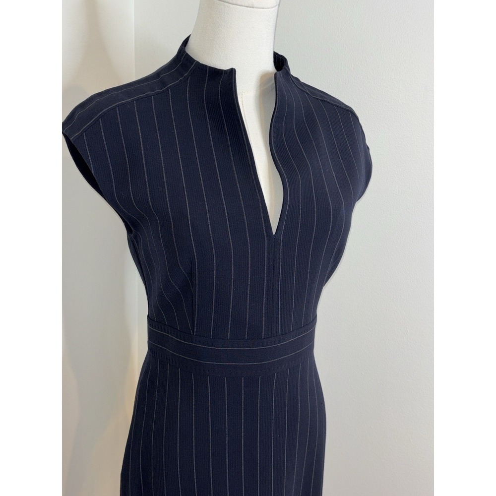 Max Mara Black Wool Pinstripe Sheath Dress Cap Sleeve Size 6 - Picture 7 of 14